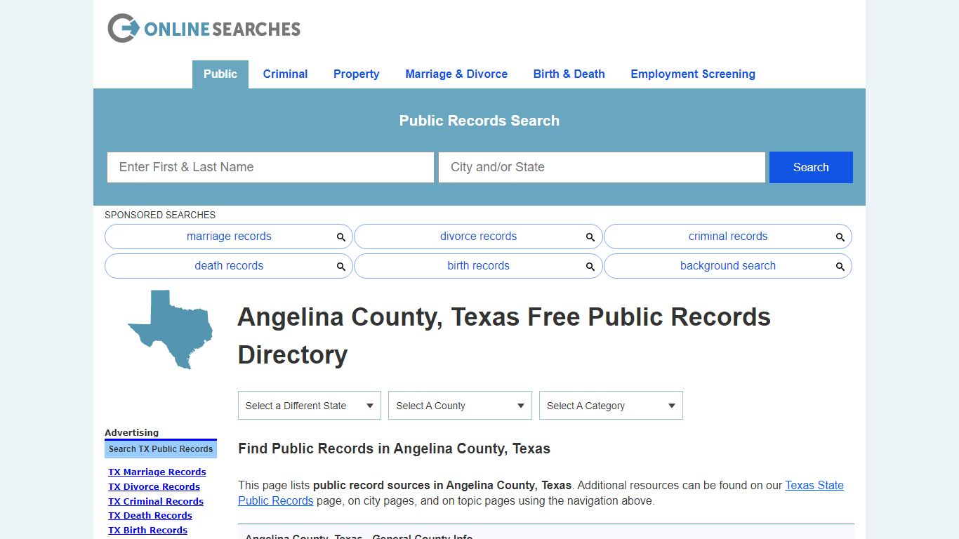 Angelina County, Texas Public Records Directory - OnlineSearches.com